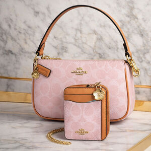 NEW Coach Nolita 19 + Coach Zip Card Case in Powder Pink Signature NWT
